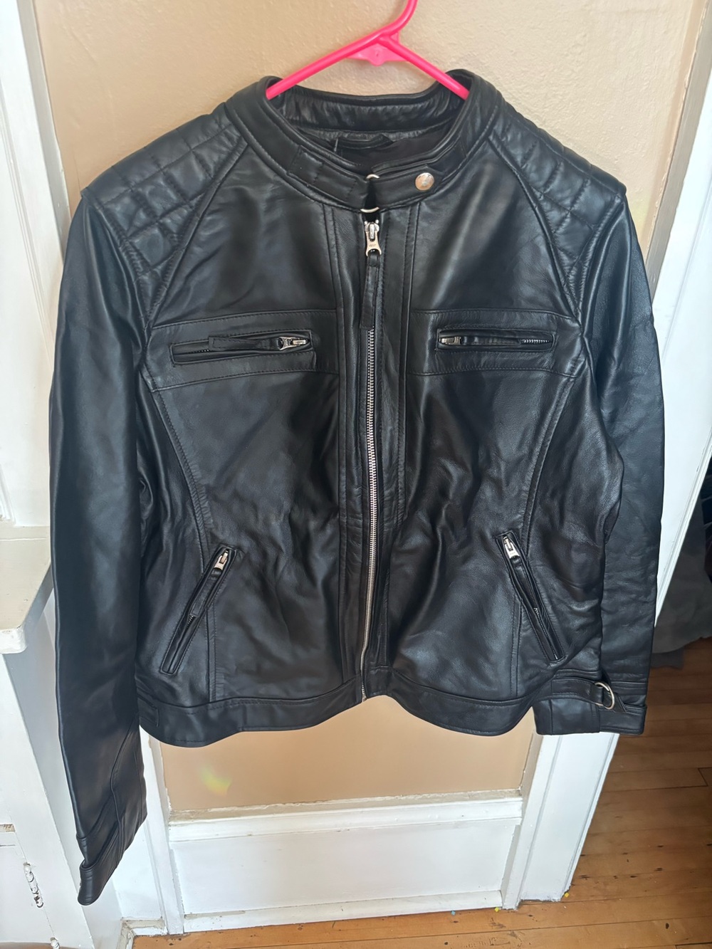 NWT Women's Black Leather Zip Motorcycle Jacket
